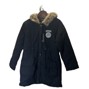 Z&I Womans Black Out Door Brown Fur lined Jacket Coat Hooded  Size XLarge